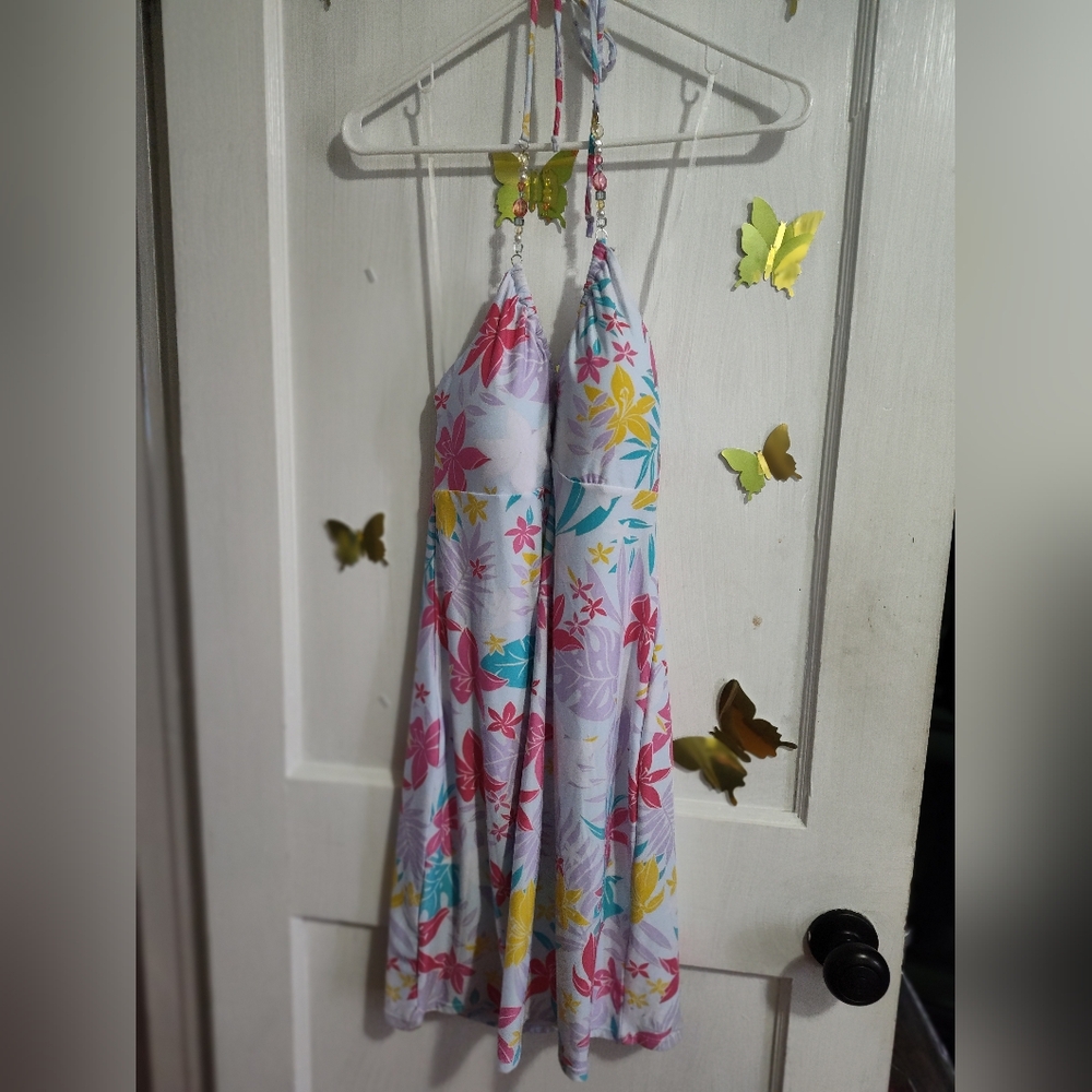 Floral Halter Backless Sundress - Multicolor